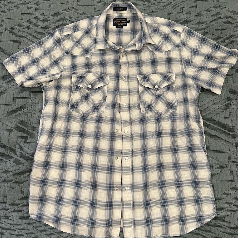 Pendleton Men’s Frontier Shirt, Large Navy/White